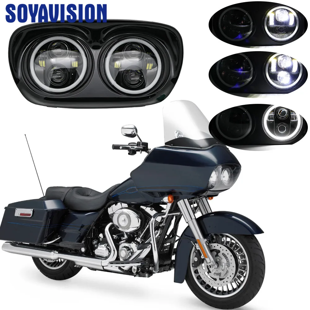 Dual LED Headlight Moto Halo Ring DRL Light Kits For Harley for Road