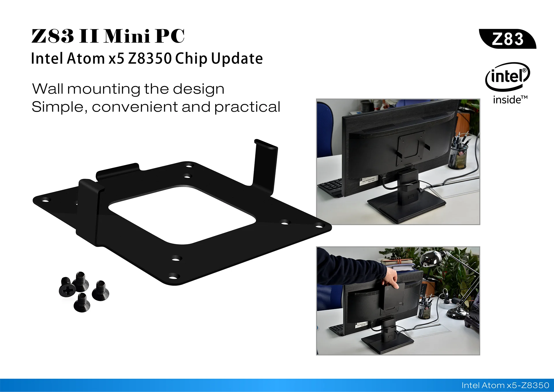 Z83II Мини ПК Windows 10 Intel Atom Z8350 Четырехъядерный 4 ГБ/64 Гб 5,8G двойной WiFi 1000M LAN Настольный win10 лицензированный Мини компьютер