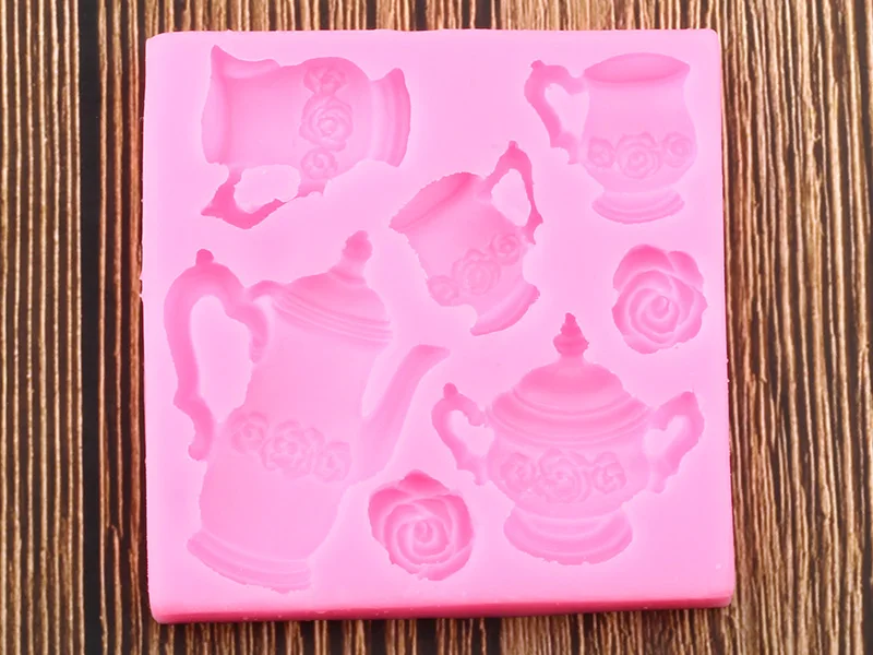 Чайный горшок чайная чашка Силиконовые формы ручной работы Вечерние Розовые помадка для кекса инструменты для украшения торта Полимерная глина конфеты шоколадные формы