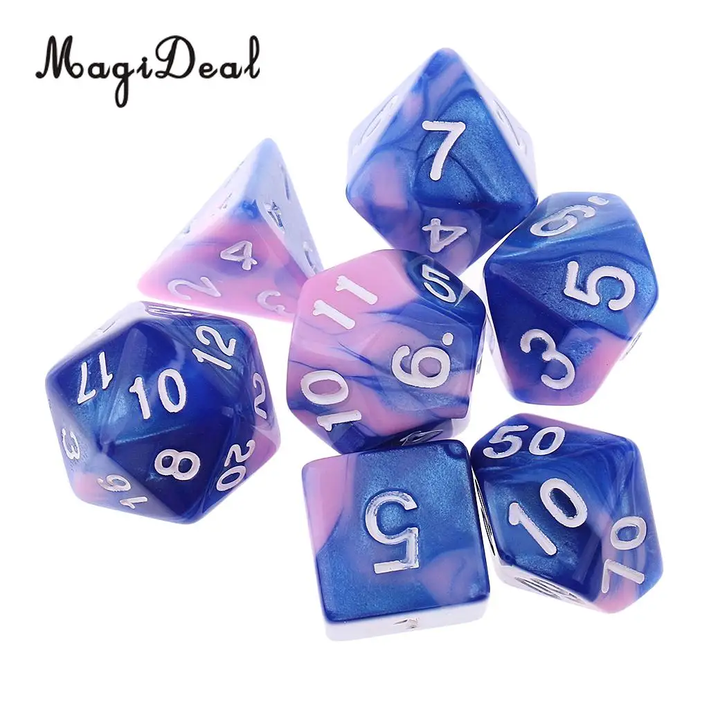7 шт. акриловые многогранные кубики 16 мм D20 D12 D10 D8 D6 D4 для Dungeons & Dragons DND MTG RPG