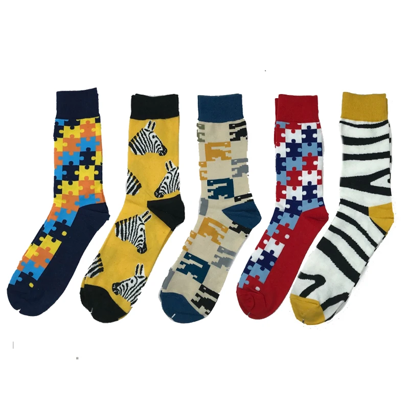 

New Arrival Men Art Socks Cotton Jacquard Zebra Cross Stitch Stripped Unisex Women Crew Socks Hip Hop Street Wear