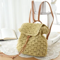 Beach Women's Backpacks Summer Straw Bags Drawstring Hollow Out Handmade Knitted Travel Backpack Design For Girls B-018 1