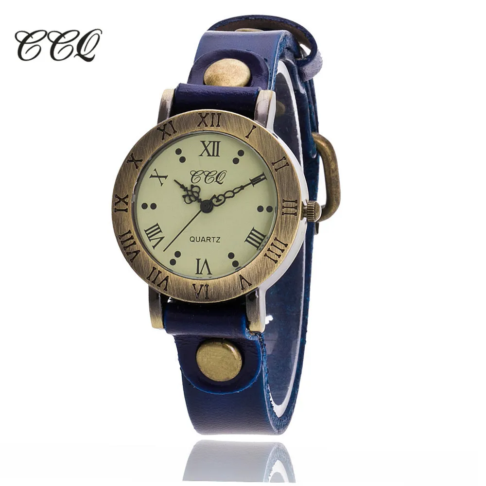 CCQ брендовые винтажные наручные часы из коровьей кожи, модные женские часы-браслет, повседневные кварцевые часы, Relogio Feminino, подарок - Цвет: blue