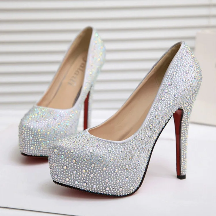de boda de baile de graduación de tacones súper altos para mujer plataformas de cristal de diamantes de imitación zapatos de vestido de novia de fiesta rojo calzado blanco|Zapatos de tacón