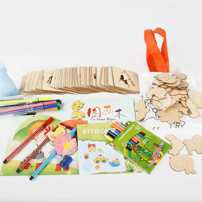Kids Drawing Toy Children's Educational Toys 3-5-7 Years Old Painting Set Wood Jigsaw Puzzle Panel To Draw Graffiti Paint | Игрушки и