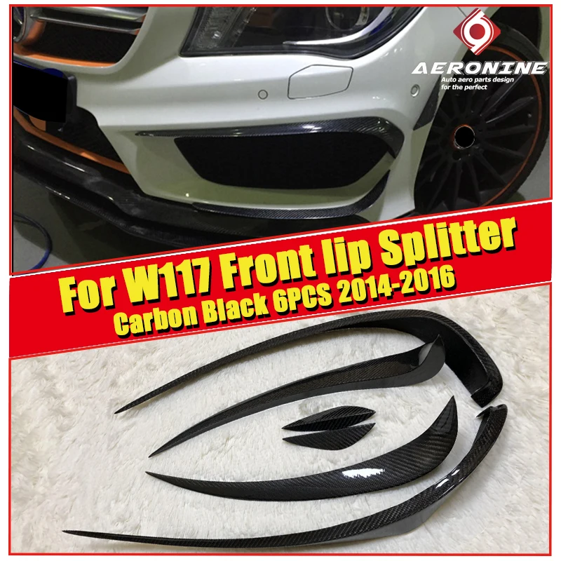

W117 6pcs Carbon Front bumper spoiler flap canard splitters for Mercedes Benz CLA180 CLA200 250 CLA45 look Splitter Flap 2014-16