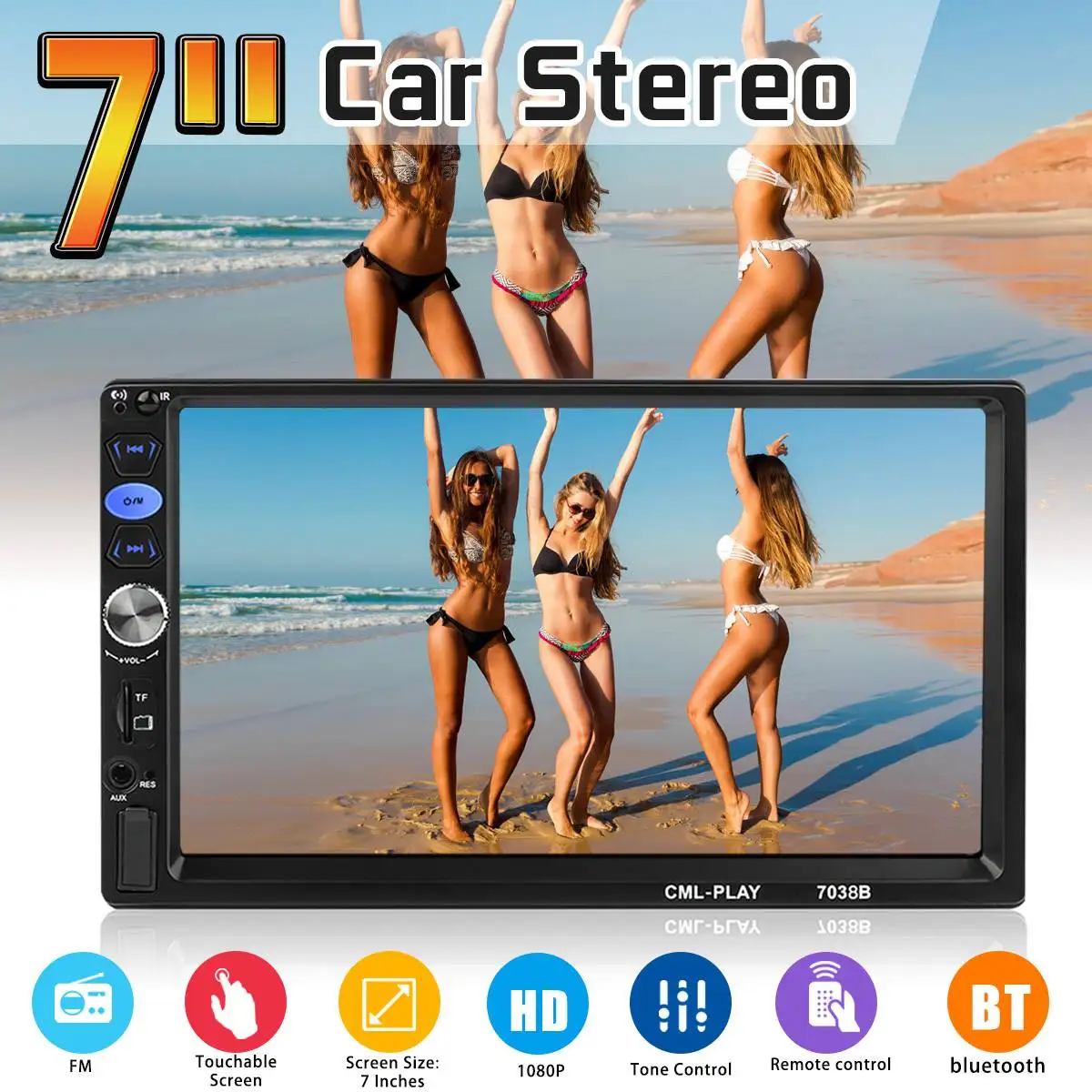 

7" 2 DIN Dynamic Background Car Radio Stereo MP5 Player USB+AUX In-Dash 12V FM bluetooth Steering Wheel Control Touchable Screen