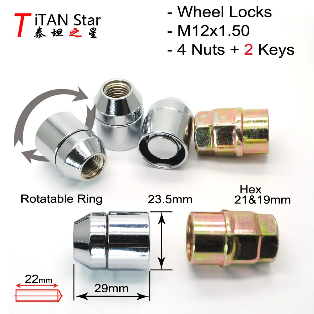 4 гайки+ 2 ключа 29 мм 12x1,5 M12 1,5 противоугонные гайки колесные замки гайки ОЕМ диски для Buick, Chevrolet, hyundai, KIA, Mitsubishi