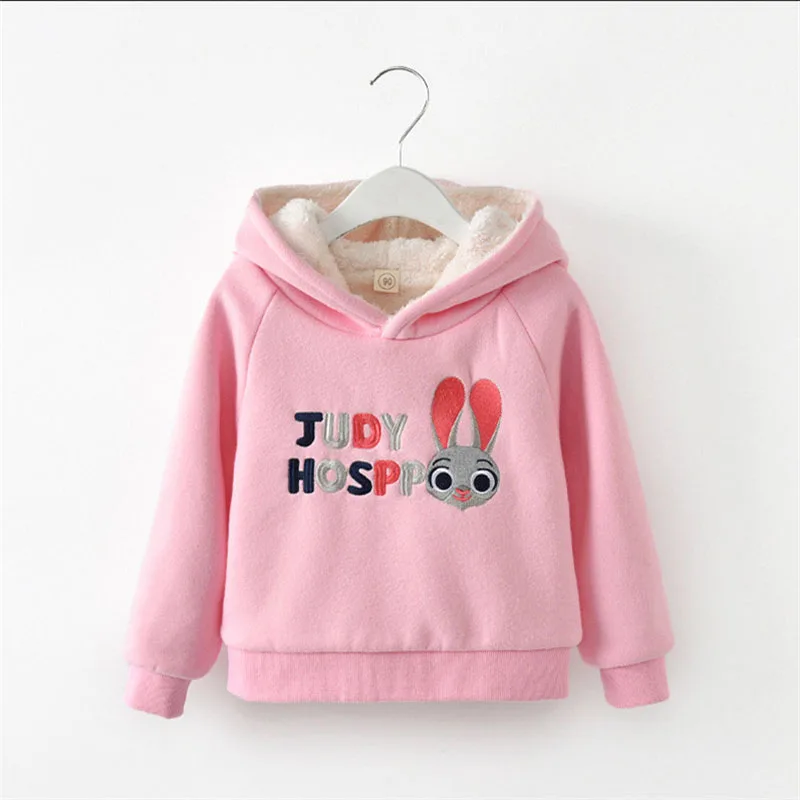 

BibiCola Girls Sweatshirt Children Cartoon Coats Winter Warm Thick Plus Velvet Sweater Kids Cotton Outerwear Jackets