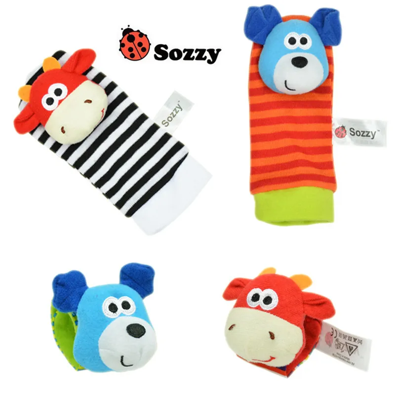 Sozzy/4 шт./лот; милые детские погремушки; погремушки на запястье и носки для ног; подарок для малышей с номером отслеживания