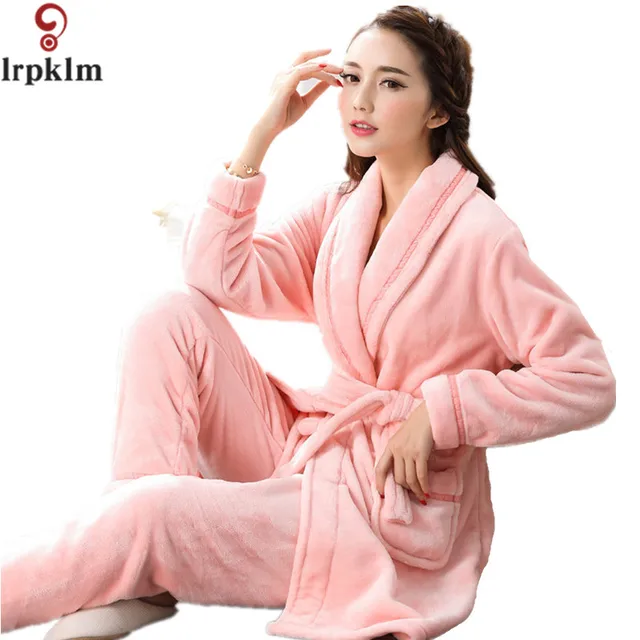 2017 Keep Warm Flannel Winter Pajamas Set For Women Sleepwear Ladies