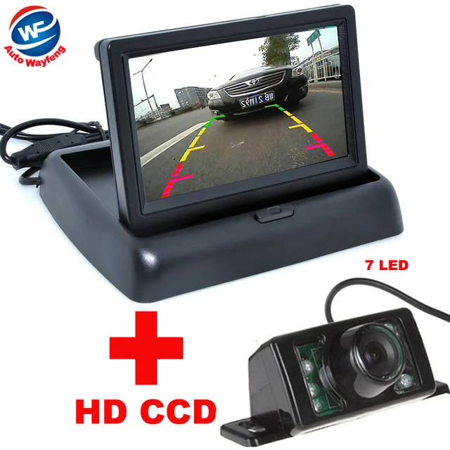 Помощь при парковке автомобиля 4,3 дюймов CCD lcd Автомобильный складной монитор 7 светодиодный монитор ночного видения автомобиля CCD камера заднего вида
