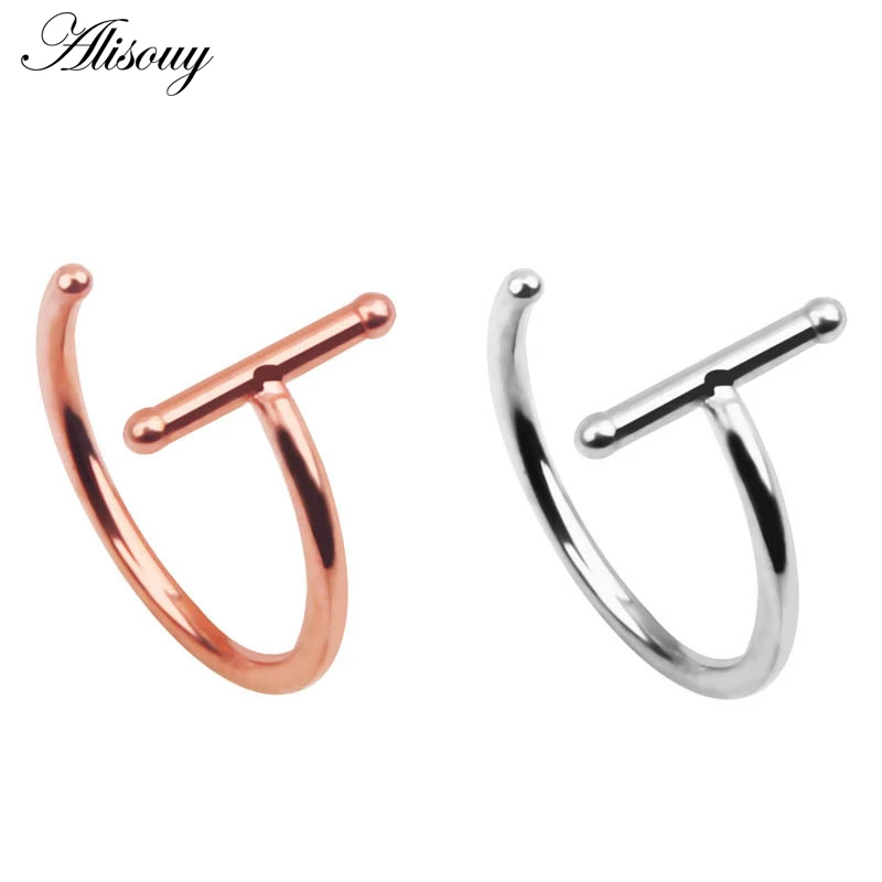 

Alisouy 1pc Nose Rings Silvery Black Fake Piercings Finti Lip Labret Stainless Steel Fake Ear Plug Body Fake Piercing Jewelry
