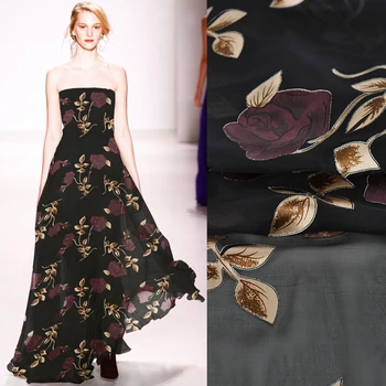 

135CM Wide 75G/M Purple Rose Thin Burntout Black Fabric Good for Summer Dress Skirt Shirt JH184