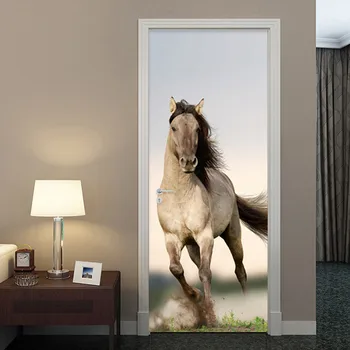 

Chinese Style Pentium Horse Door Sticker 3D Bedroom Dining Room Home Decoration Painting PVC Self-Adhesive Door Decals Stickers