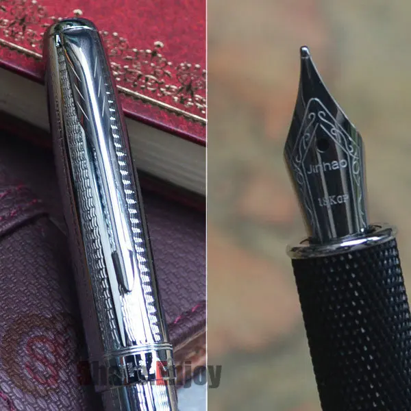 JINHAO 601 полностью Серебряная перьевая ручка с средним наконечником 18KGP|fountain pen|nib