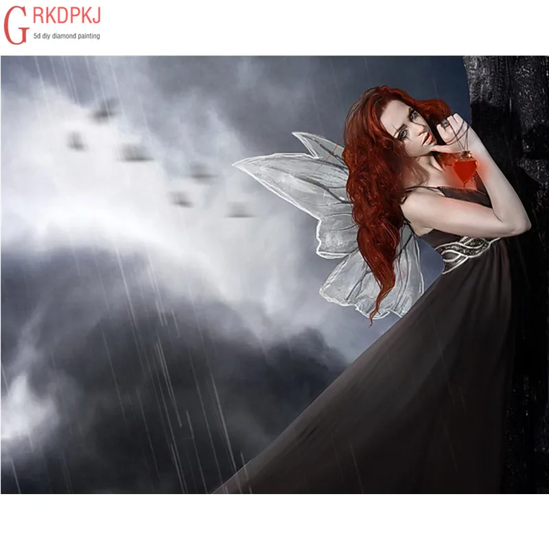 5D DIY Diamond Painting Full Square Round Embroidery Inlay Crafts Gifts Fashion Home Decoration Black Dress Red Hair Elf | Дом и сад
