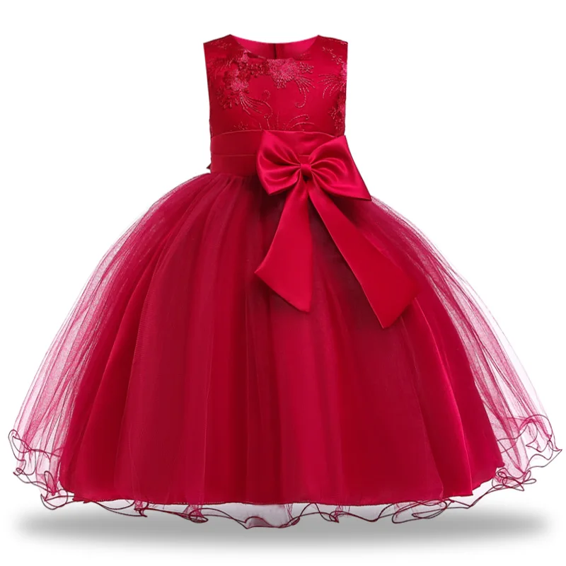 Платье для девочек; элегантные Детские Свадебные Платья с цветочным рисунком для девочек; летняя одежда для дня рождения; платье принцессы для малышей; платья; Vestidos - Цвет: Red