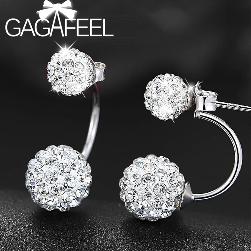 GAGAFEEL элегантные серьги с кристаллами AAA из стерлингового серебра 925 пробы круглые сережки с шаром ювелирные изделия для женщин офисные женские романтические подарки