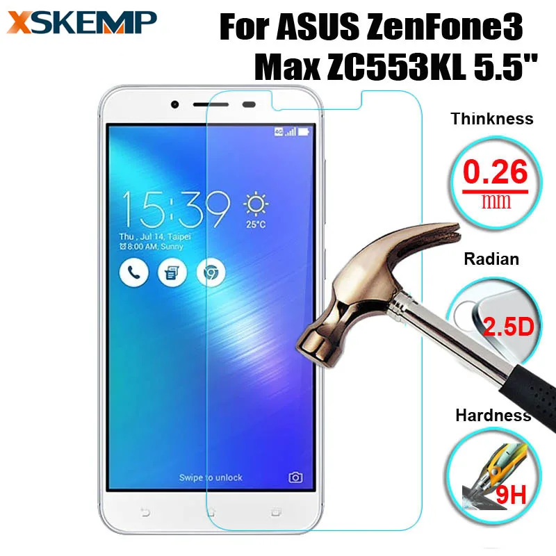 

0.26mm Real Tempered Glass Film 9H Hardness 2.5D Arc Edge Screen Protector For ASUS ZenFone3 Max ZC553KL 5.5" With Clean Tools