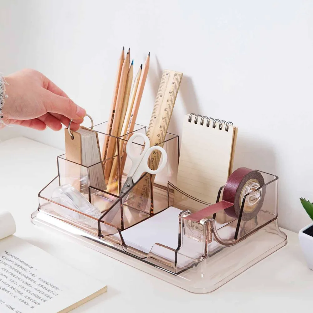 

Transparent Stationery Storage Box Desktop Box Makeup Organizer Tabletop Sundries Organization Home Office Storage