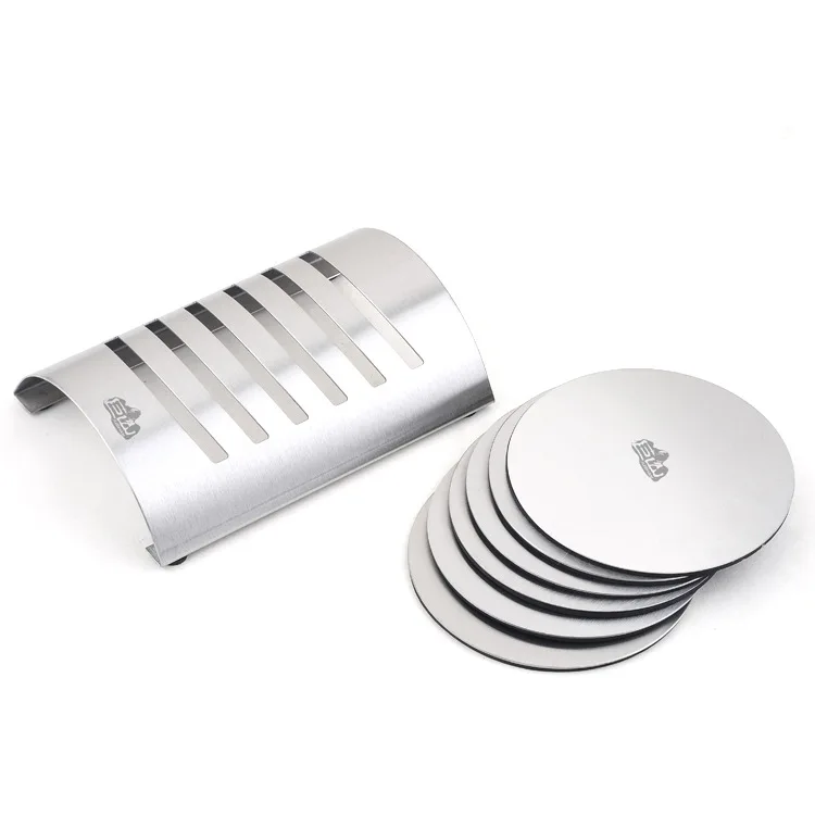 1set Exquisite classic round 304 stainless steel wine coasters creative bowl pad mat 6pcs coasters+1pc shelf KJ 3011