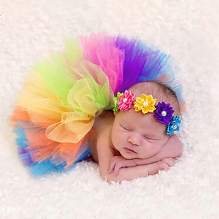 

Rainbow Color Baby Girls Tutu Skirts Infant Ballet Tutus Dance Pettiskirts with Flowers Headband Children Birthday Party Skirts