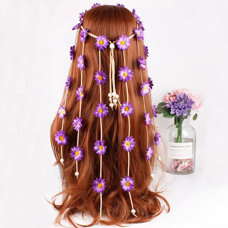 Головной убор, ободок для волос с подсолнухом, обруч с ромашками, богемный ободок для волос, аксессуары для волос - Цвет: Фиолетовый