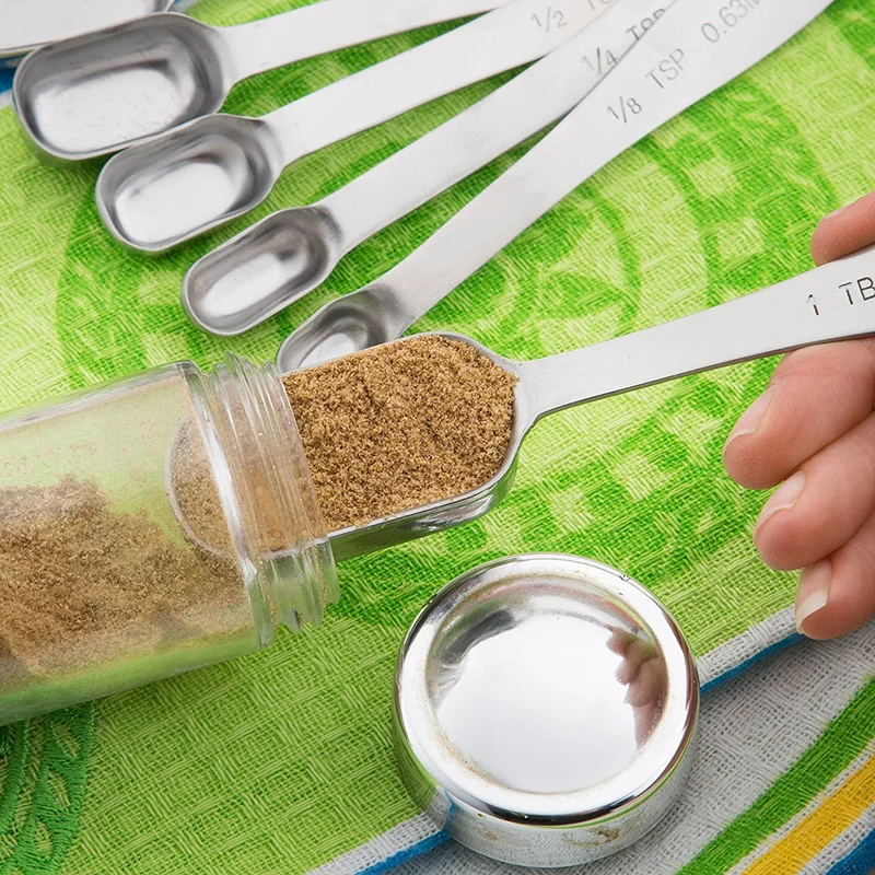 Stainless Steel Measuring Spoon Set 6pcs/set Measuring Spoons for Thin Mouth Spice Jars Baking Spoon KC0324-2