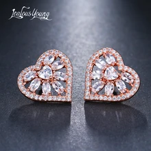 Трендовые серьги-гвоздики в форме сердца с кубическим цирконием AAA для женщин, роскошные серьги для невесты Druzy с золотым цветом, серьги в подарок