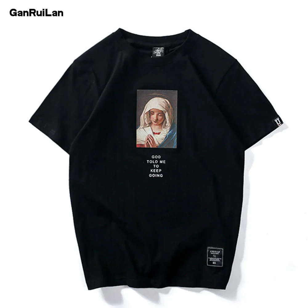 

Men's Shirt Virgin Mary Printed Short Sleeve T Shirts Summer Casual Cotton Hip Hopo Tops Tees Fashion Streetwear Tshirts B0377