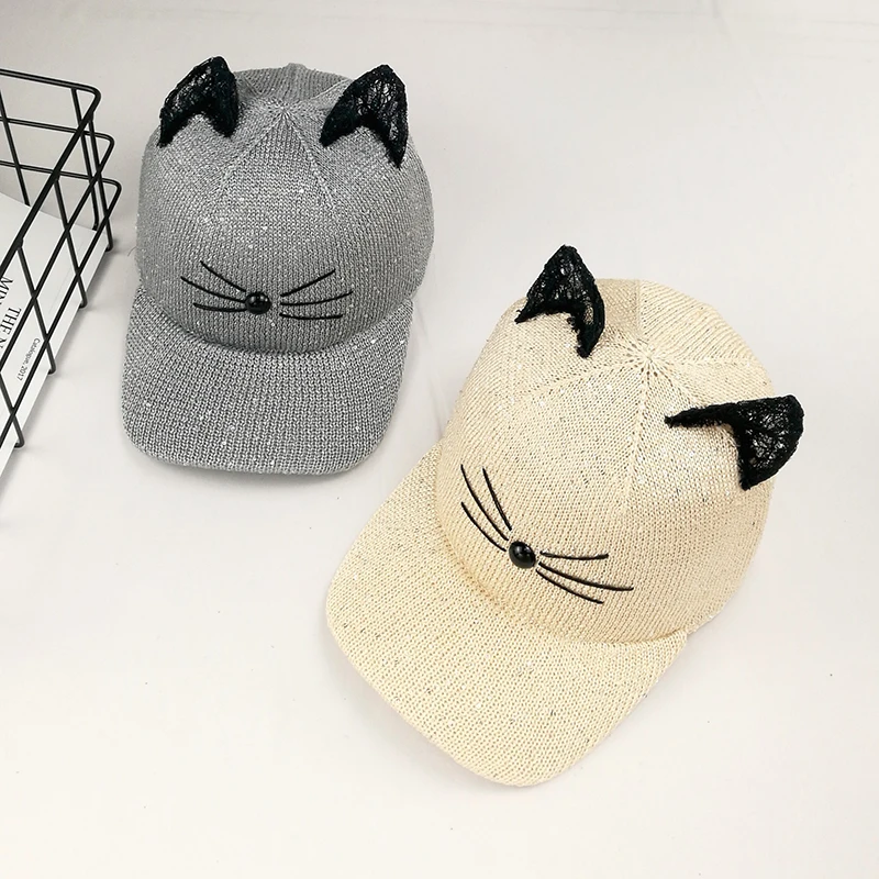 

Korean summer hat cat ears all-match duck tongue baseball cap holiday Hat Lady Black