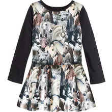 Платье для маленьких девочек; платья с длинными рукавами для девочек; детская одежда с принтом лошадей; одежда для детей; Повседневная Новая модная детская одежда