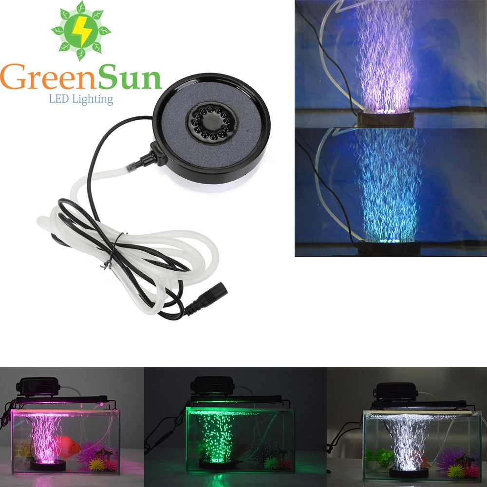 

RGB 12LED Aquarium Round light Spotlights Garden Pond Pool Increase Oxygen Fish Tank Air Stone Bubble Light EU UK US Plug