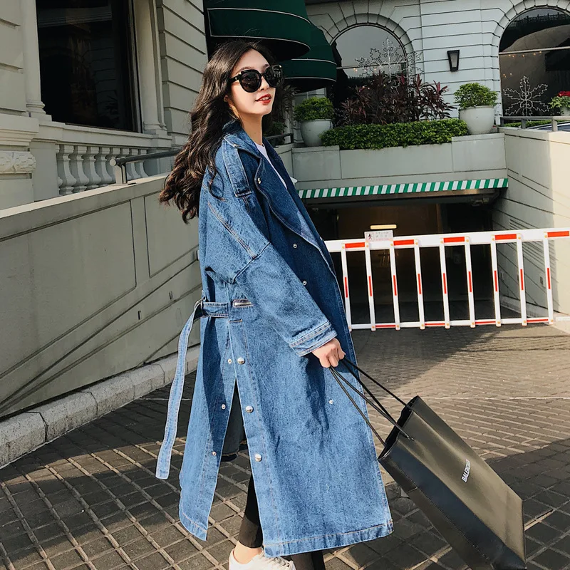 Casual Divisé Grande Taille Tranchée Bleu Blue De Long Les 2018 Tissu Surdimensionné Mode Hommes Ourlets Denim Manteau Nouvelles Femmes Hiver Solide XiuOZPk