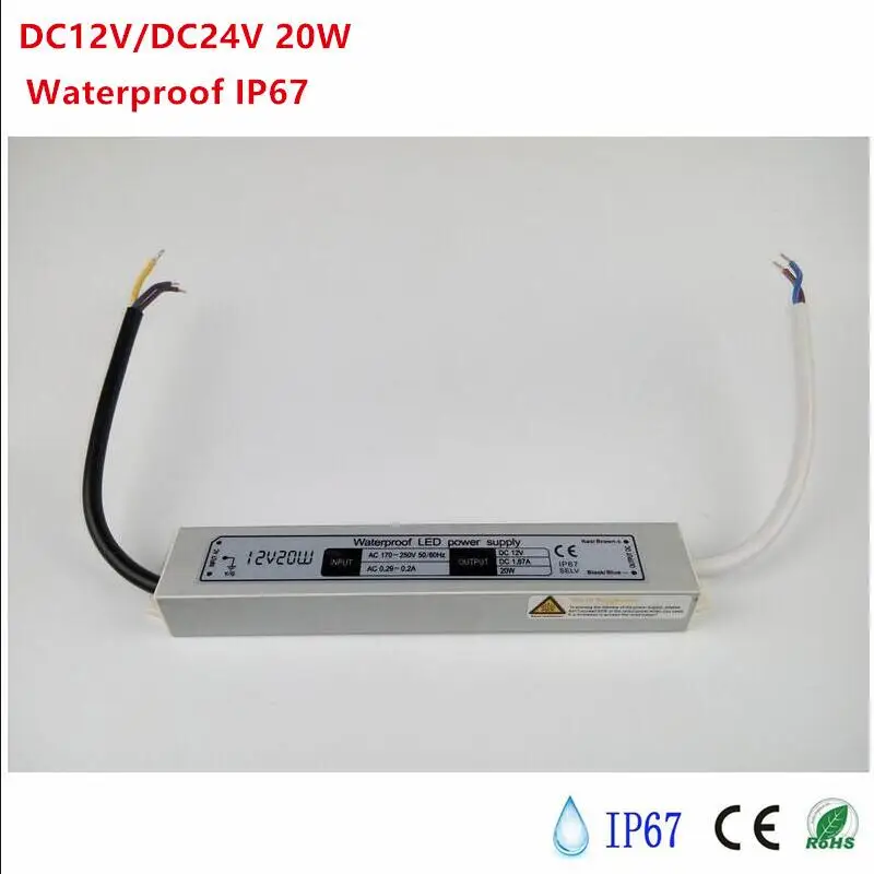 DC12V 24V 20W Водонепроницаемый IP67 Светодиодный драйвер адаптер питания для наружного