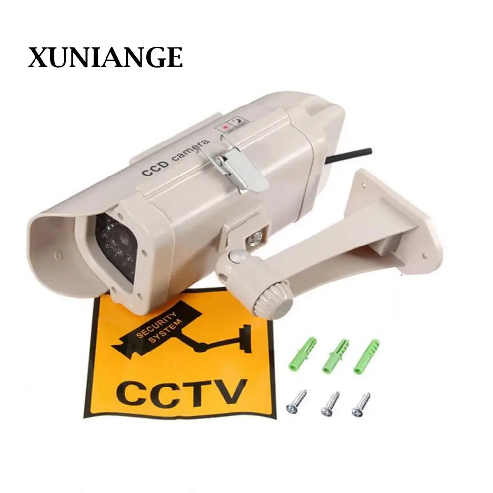 

XUNIANGE Simulation Camera Solar Energy Realistic Dummy Camera Sticker Cam Blinking Red LED Light with Fake Video Cable Surveil