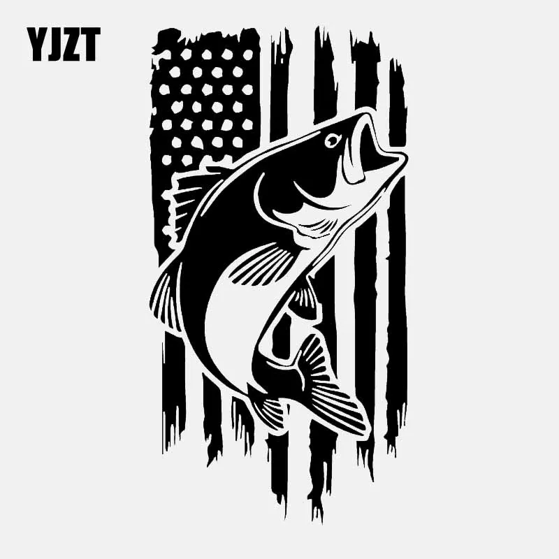 YJZT 9CM*17.4CM Distressed Flag Bass Fishing Fish Largemouth Vinyl