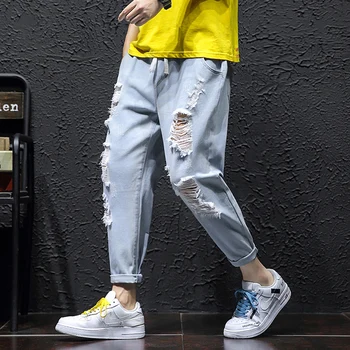 

Jeans Men 2019 Summer Strench Pencil Loose Classic Hip-hop Hole Harem Pants Trousers Casual Modis Denim Streetwear Men Jeans