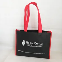 500 шт/партия многоразовые черные Нетканые хозяйственные сумки с красной отделкой логотип личного брэнда Tote сумки для хранения для рекламы и выставки