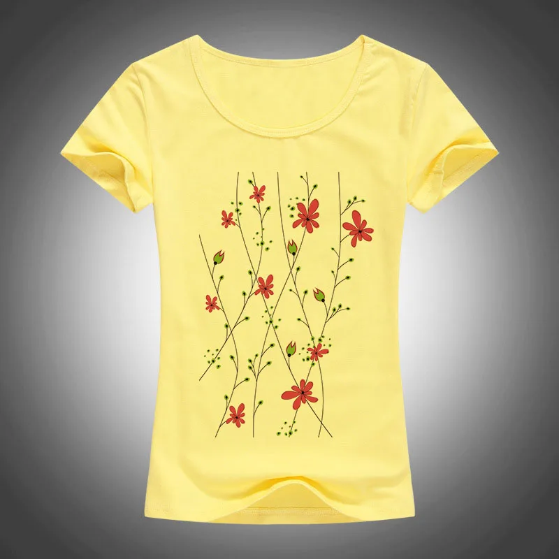 2016 summer style cotton Slim T shirt women Cartoon flowers printed camisas femininas short sleeve Shirts fashion tops 1904 2016 summer style cotton Slim T shirt women Cartoon flowers printed camisas femininas short sleeve Shirts fashion tops 1904