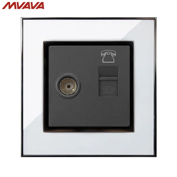 

MVAVA TV Wall Receptacle Television and RJ11 telephone Plug Port Jack Wall Socket Luxury Mirror White Panel Outlet Free Shipping