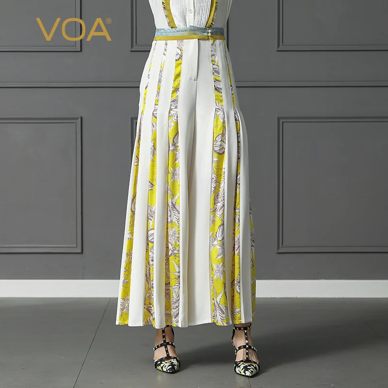 

VOA Silk Pearl Beading Plus Size 5XL Loose Wide Leg Pants Women Casual Long Trouser Print Boho High Waist Office Female K392