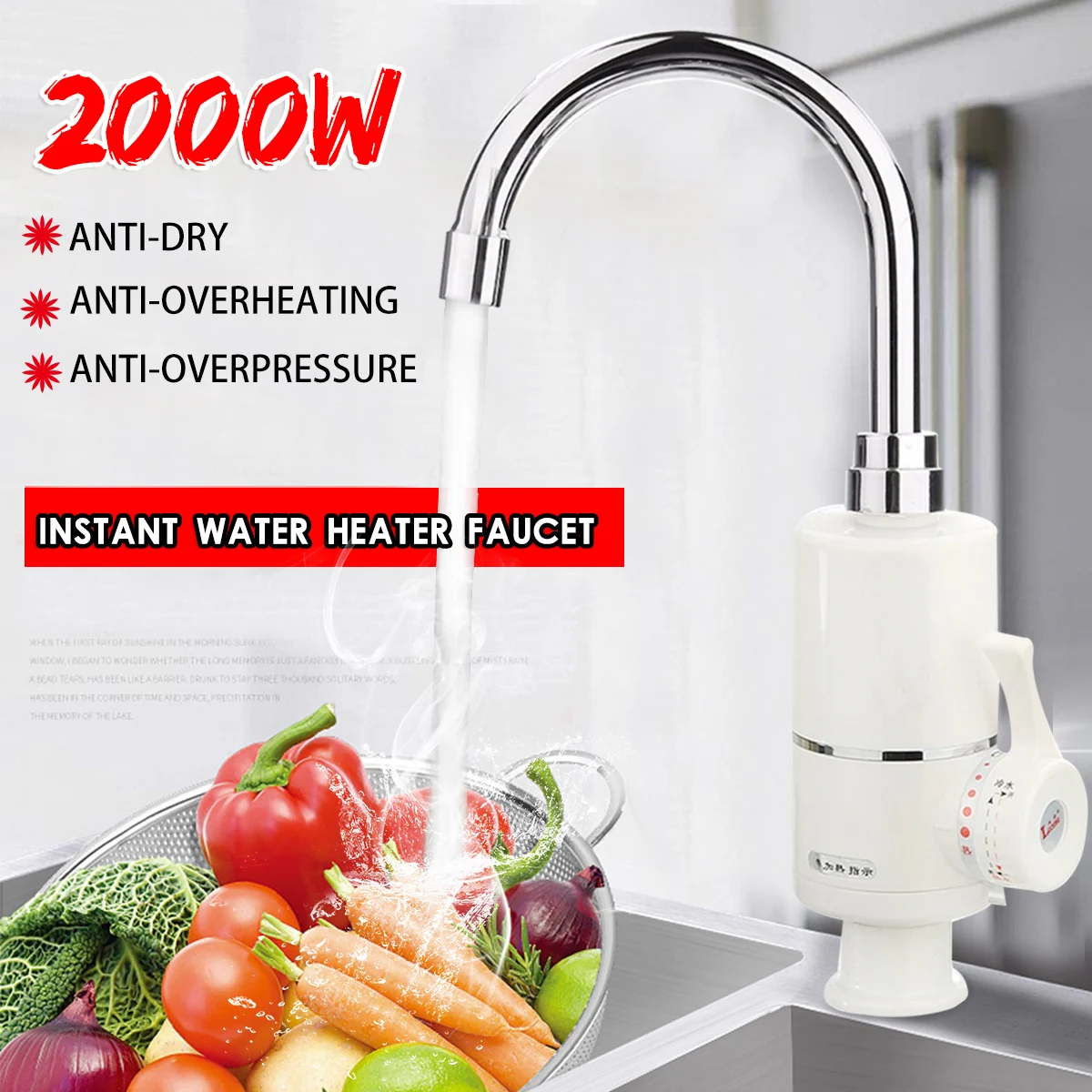 

Household Electric Water Heater 220v 2000W Instant Tankless Heating Faucet Kitchen Hot & Cold Tap Leakage Protection