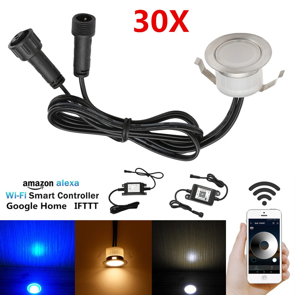 30 ピース ロット 12v Ip67 階段経路パティオキャビネット Led デッキレールステップライト無線 Lan コントローラ調光タイマーアプリ Googlehome Alexa Led Underground Lamps Aliexpress