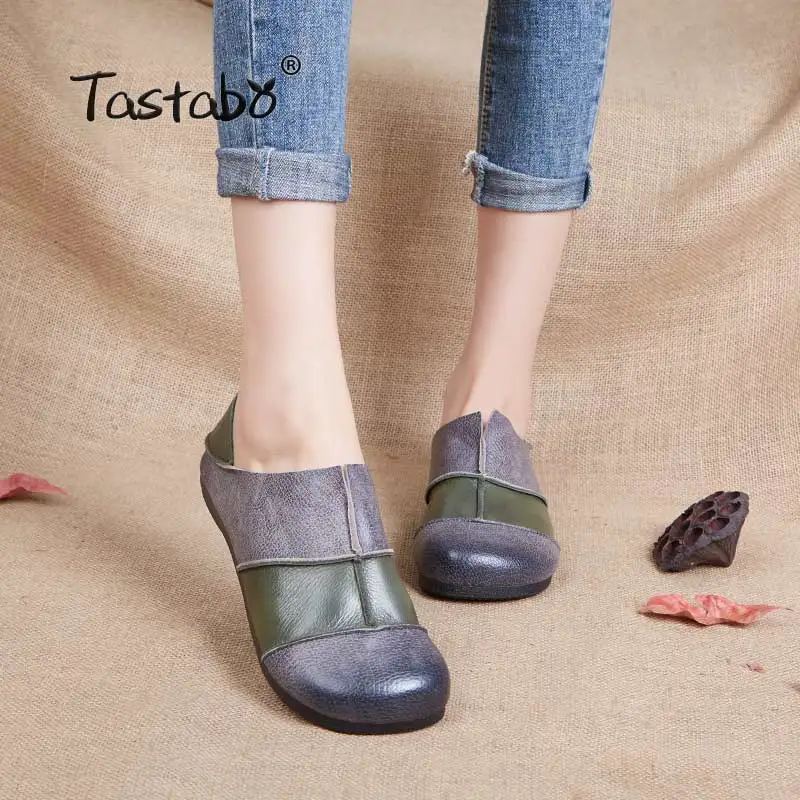 

Tastabo Genuine Leather Shoes Fashion Loafers Women Shoes Handmade Soft Comfortable Flat Stitching Casual Shoes Women Flats