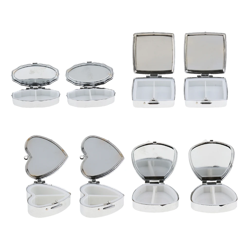 2pcs Metal Pill Box Holder Rectangle Medicine Vitamin Organizer Pill case for Purse Pocket (2 Compartments)