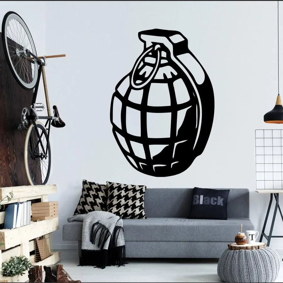 

Top Selling Headboard Vinyl Wall Sticker Home Art Decorative Wall Mural Design Army Grenade PVC Hollow Out Wall Decals Y-645