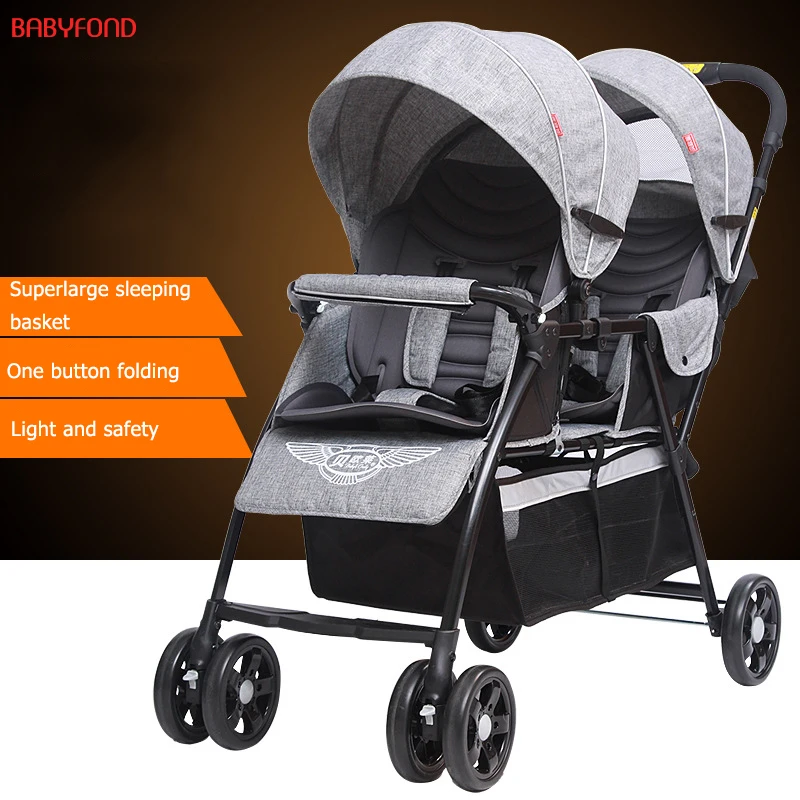 Double Stroller,Wagon Stroller For Newborn&Toddler,Push Pull Lightweight Foldable Travel Umbrella Twins Stroller With 5-Point Harness,Adjustable Handle Bar And Canopy,Foot Wells,Tray Table,Cup Holder