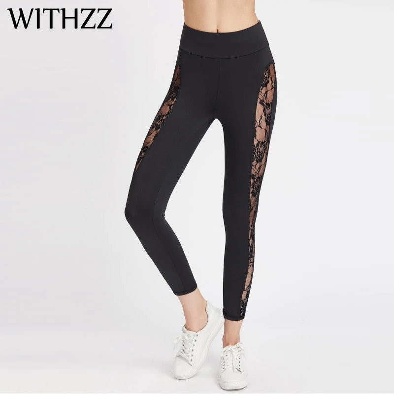 WITHZZ, черные кружевные сексуальные ажурные леггинсы, женские леггинсы, локти, для фитнеса, леггинсы, Леггинсы для тренировки, тайт, активная одежда